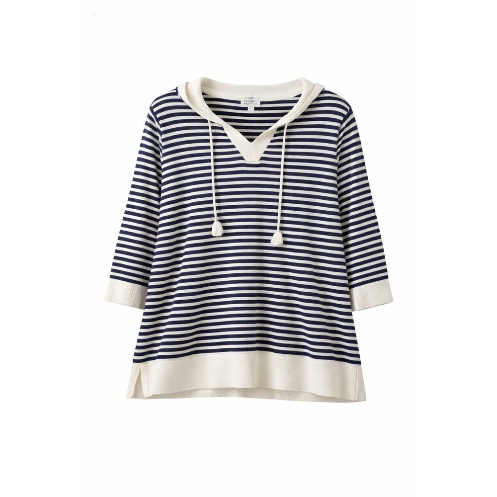 Market & Spruce‎ Women's Navy White Striped Knit Pullover Hoodie Size 2X
